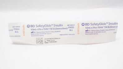 BD 328447 SafetyGlide U-100Insulin 1/2mL x 31G x 15/64inch TW
